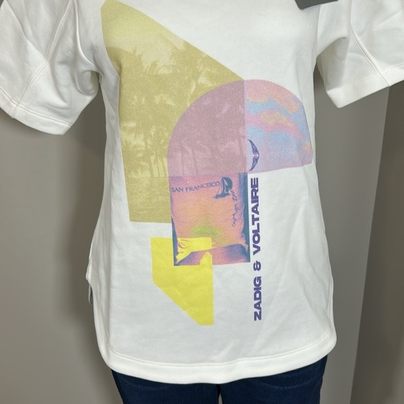 Zadig and Voltaire Bow Tshirt White short sleeve Terry Palmier print Top M NEW - Picture 7 of 13